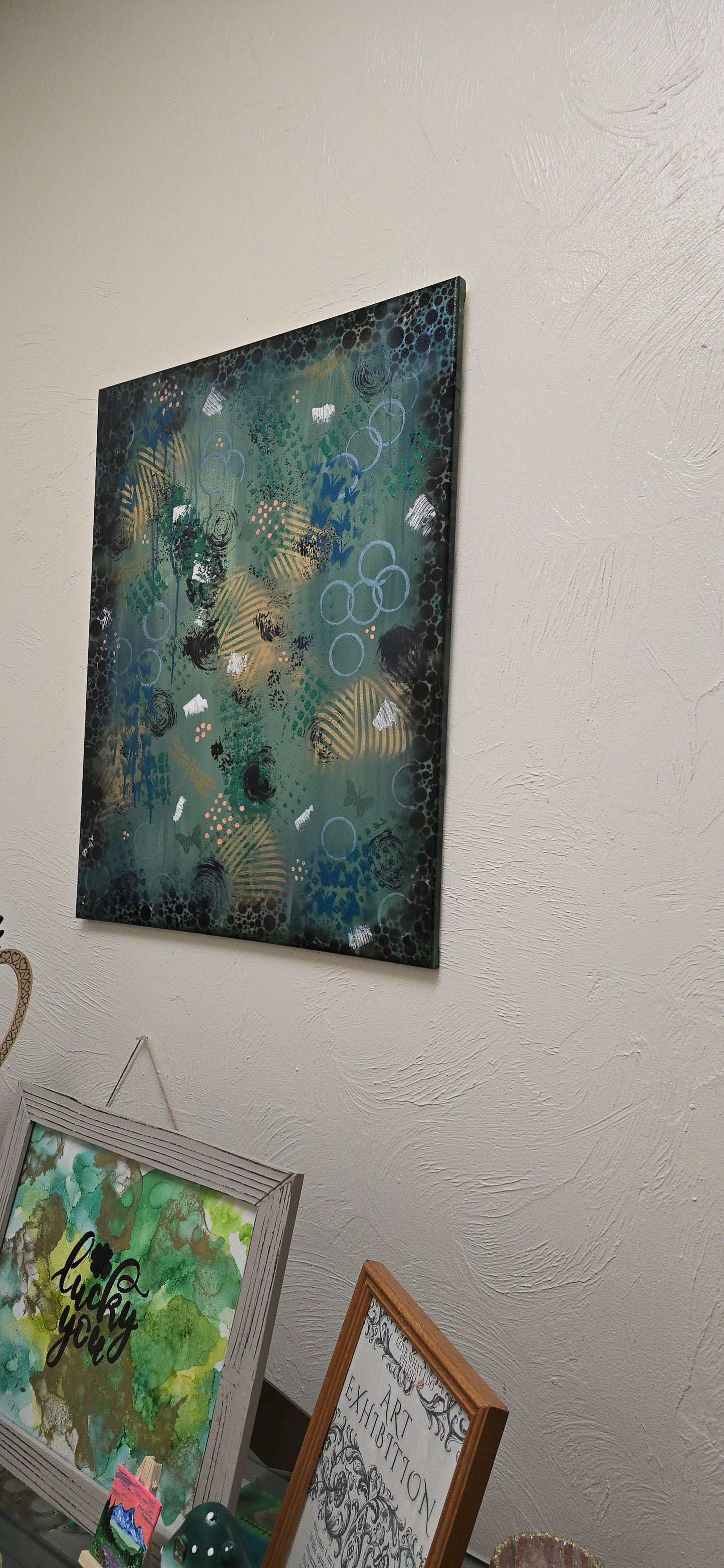 24x30 Original Mixed Media Abstract Painting – Emerald Echoes | Green Modern Wall Art