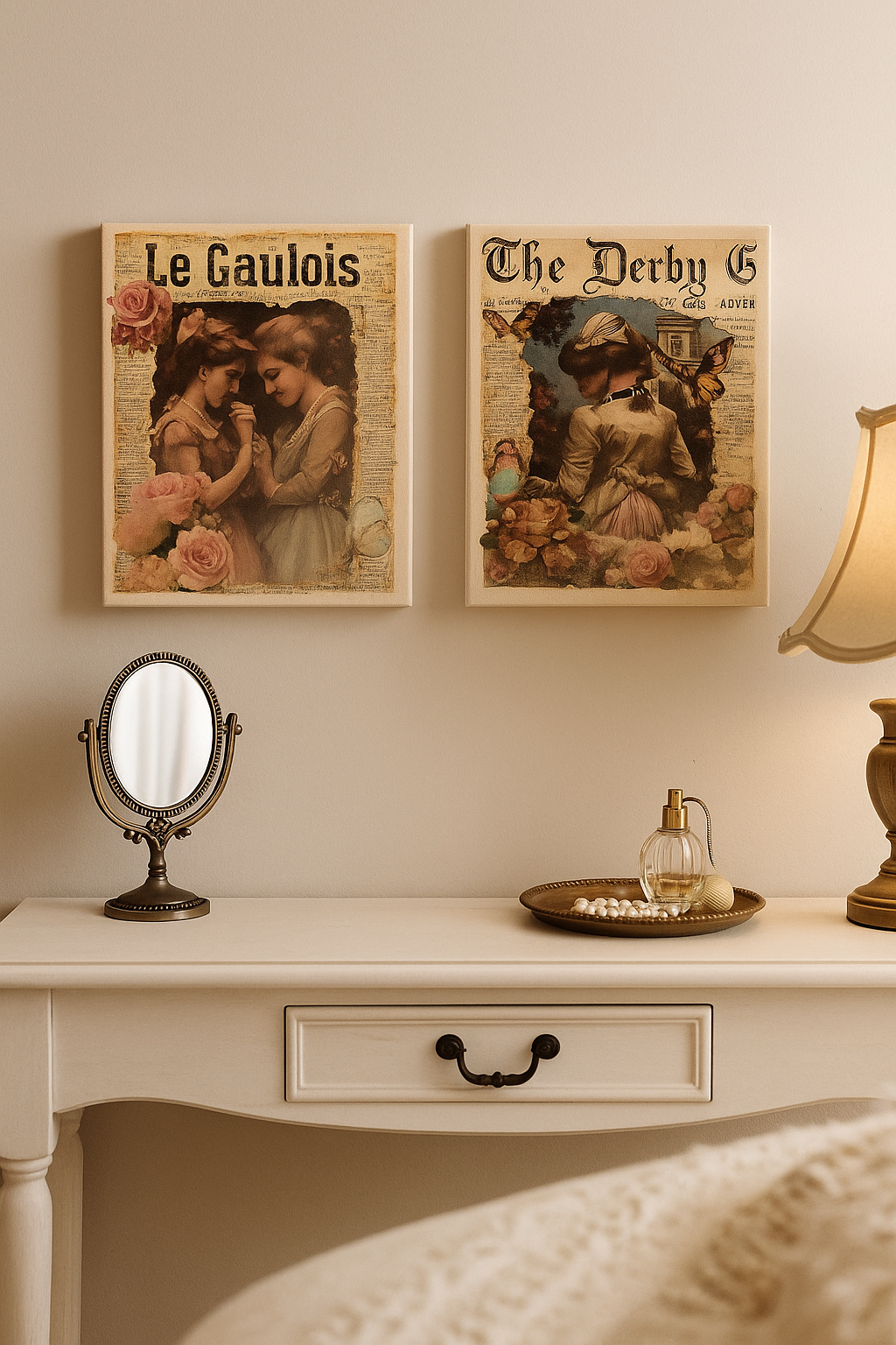 8x6  Wooden Canvases Vintage Ladies  Mixed Media Collage  two-piece set